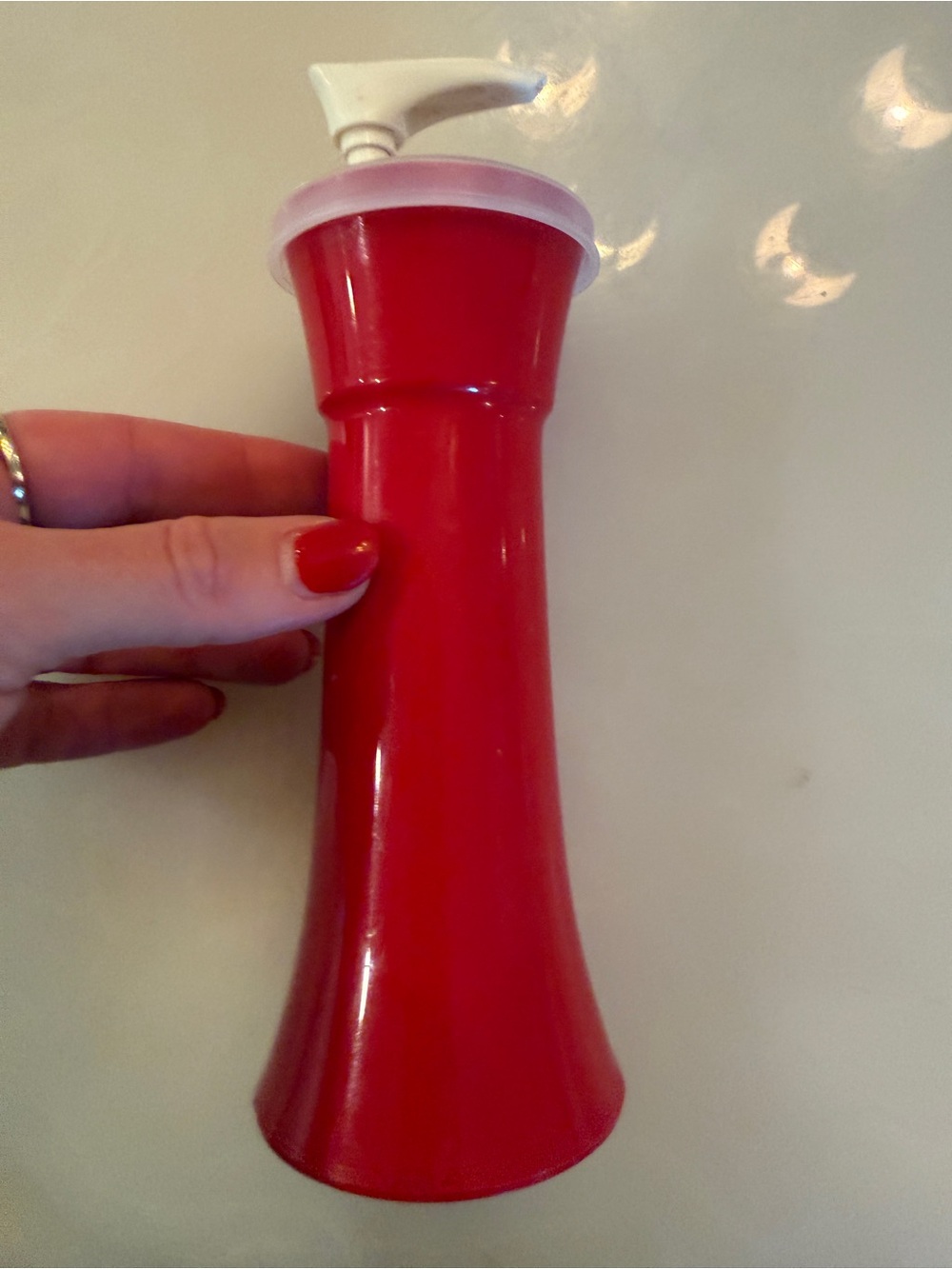 Vintage Tupperware Red Pump Dispenser with White Pump Top